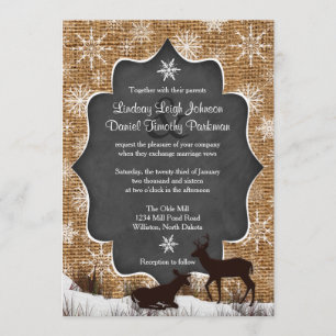 Convites Casamento Burlap Veado Flocos de neve Quadro