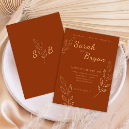 Convites Casamento Burnt Orange Terracotta Monograma Boho
