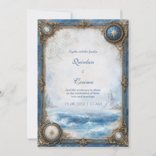 Convites Casamento Bússola Costeira Azul