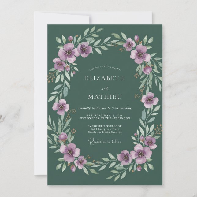 Convites Casamento Caçador Folhoso de Lavanda (Frente)