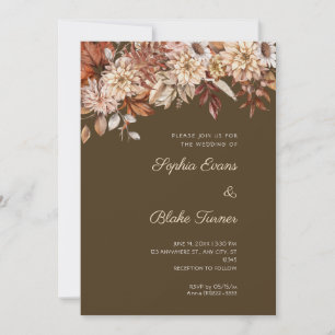 Convites Casamento Café Floral de Inverno Marrom Boho