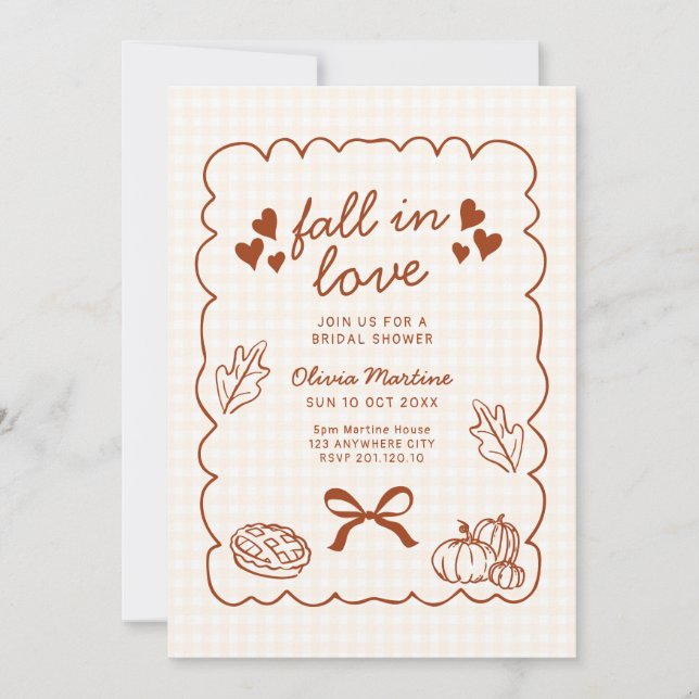 Convites casamento caindo de amores doodle outono (Frente)