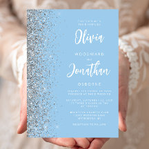 Casamento Caligrafia Bebê Azul Brilho Prata
