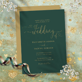 Convites Casamento Caligrafia Corações Dourados Esmeralda M