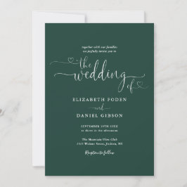 Convites Casamento Caligrafia Corações Elegantes Verde Esme