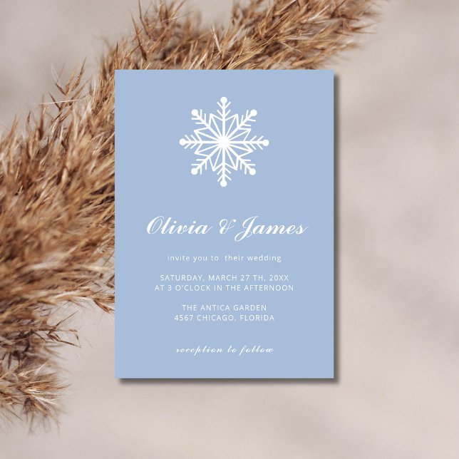 Convites Casamento Caligrafia Floco de Neve Mínimo Azul Emp (Criador carregado)