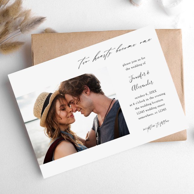 Convites Casamento Caligrafia Foto Dois Corações (Criador carregado)