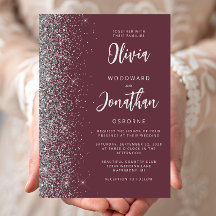 Casamento Caligrafia Glitter Prata Borgonha