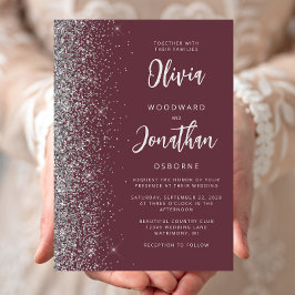 Convites Casamento Caligrafia Glitter Prata Borgonha