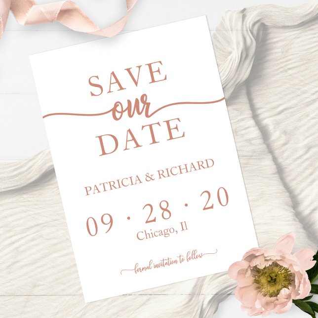 Convites Casamento Caligrafia Rosa Dourado Save The Date (Criador carregado)