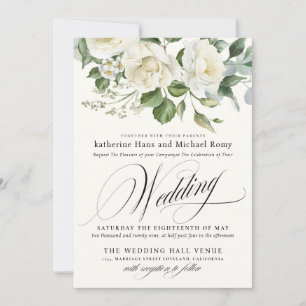 Convites Casamento Caligrafia Script Floral Eucalipto Cremo