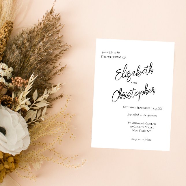 Convites Casamento Caligrafia Script Minimalista Preto Bran (Criador carregado)