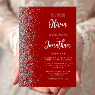 Convites Casamento Caligrafia Vermelho Escarlate Prata Bril