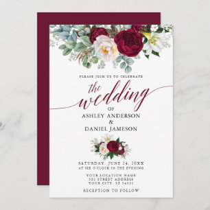 Convites Casamento Calliografia Burgundy Floral Greenery