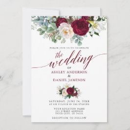 Convites Casamento Calliografia Burgundy Floral Greenery B