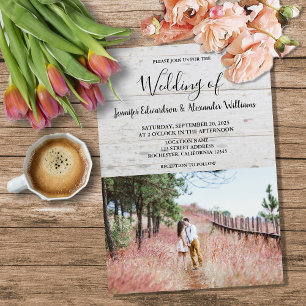 Convites Casamento campestre com foto elegante em madeira r