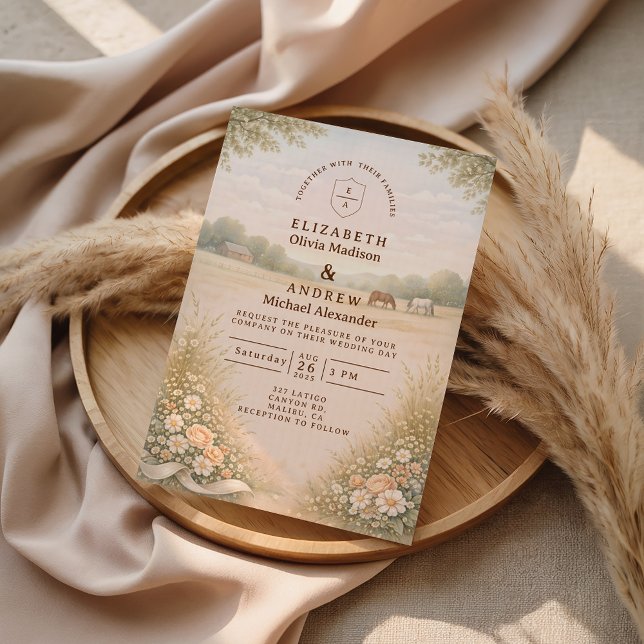 Convites Casamento Campestre com Pastéis Suaves (Criador carregado)