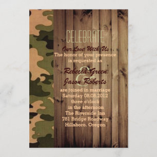 Convites casamento camuflado country ocidental madeira de c