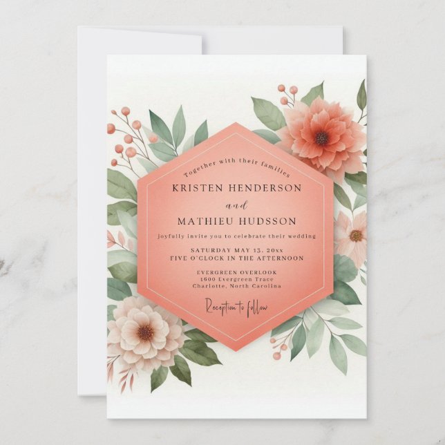 Convites Casamento Capricho Flor Coral (Frente)
