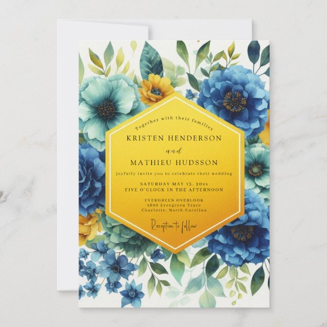 Convites Casamento Capricho Floral Azul (Frente)