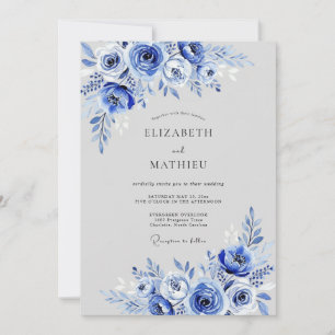 Convites Casamento Capricho Floral Azul Cobalto