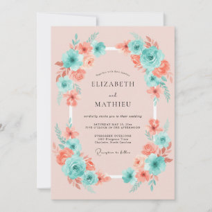 Convites Casamento Capricho Floral Coral Aqua