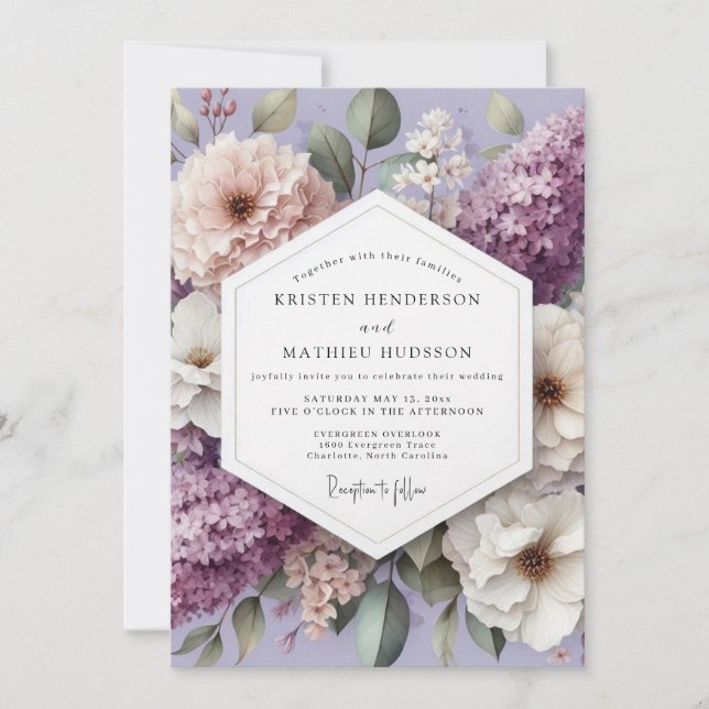 Convites Casamento Capricho Floral Lavanda (Frente)