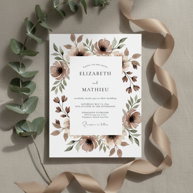 Convites Casamento Capricho Floral Marrom (Criador carregado)
