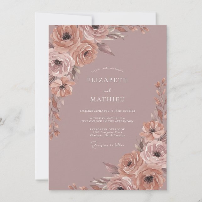 Convites Casamento Capricho Floral Rosa (Frente)