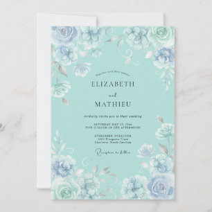 Convites Casamento Caprichoso Aquamarine Delicado