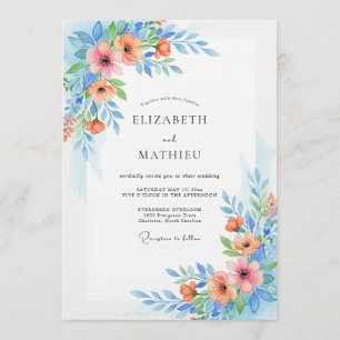 Convites Casamento Caprichoso Azul Celeste Floral