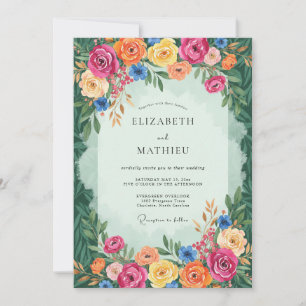 Convites Casamento Caprichoso com Aquarela Floral Coral