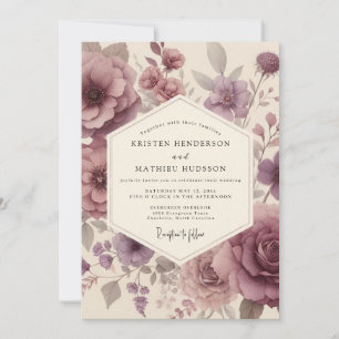 Convites Casamento Caprichoso com Floral Rosa Velho