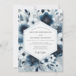 Convites Casamento Caprichoso com Flores Azuis-Navais