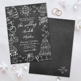 Convites Casamento Caprichoso com Quadro-Negro Desenhado à