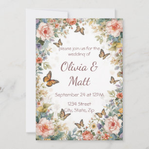 Convites Casamento Caprichoso de Borboleta de Flor Silvestr