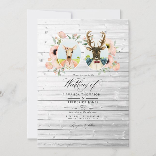 Convites Casamento caprichoso de cervos na floresta rústica (Frente)