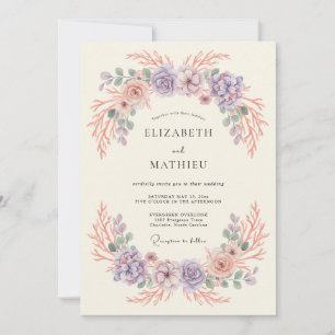 Convites Casamento Caprichoso de Coral à Beira-Mar