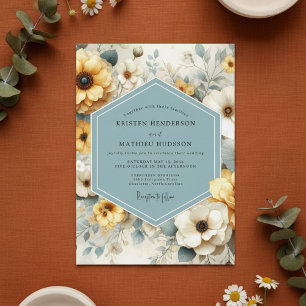 Convites Casamento Caprichoso de Florais Amarelo Pálido