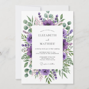 Convites Casamento Caprichoso de Floral Roxo