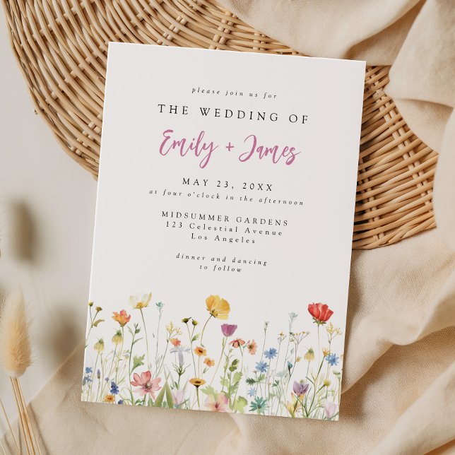 Convites Casamento Caprichoso de Flores Silvestres da Prima (Criador carregado)