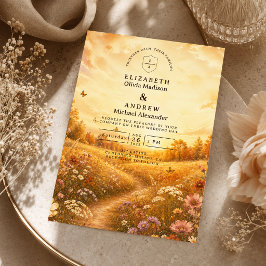 Convites Casamento Caprichoso de Flores Silvestres de Outon