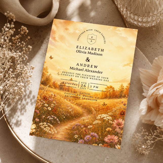 Convites Casamento Caprichoso de Flores Silvestres de Outon (Criador carregado)