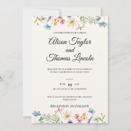 Convites Casamento Caprichoso de Flores Silvestres e Borbol