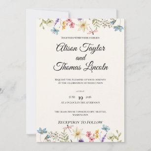 Convites Casamento Caprichoso de Flores Silvestres e Borbol