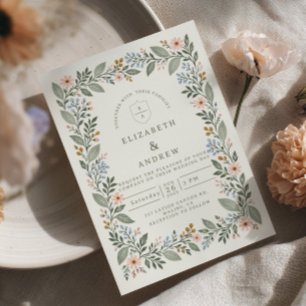 Convites Casamento Caprichoso de Flores Silvestres na Prima