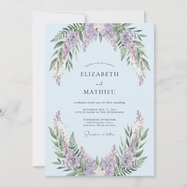 Convites Casamento Caprichoso de Gelo Azul com Wisteria (Frente)