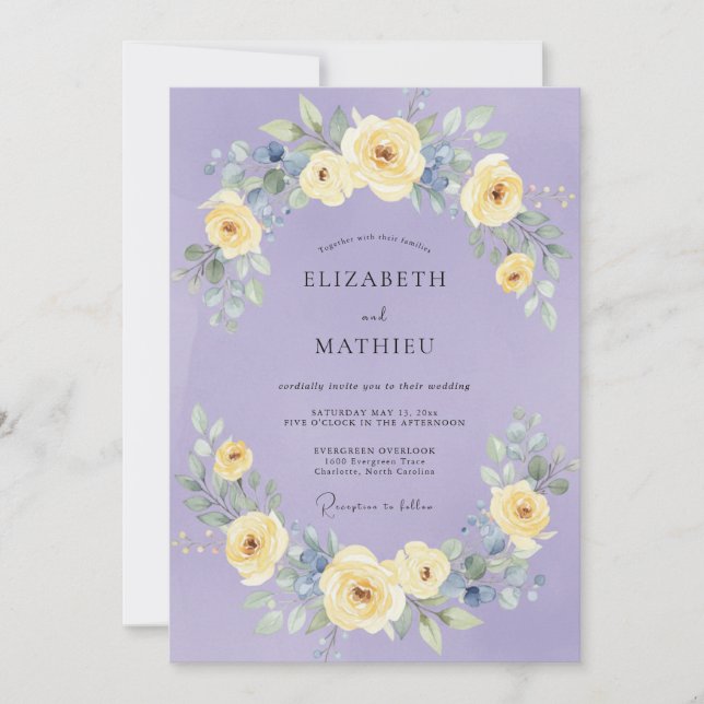 Convites Casamento Caprichoso de Lavanda Floral (Frente)
