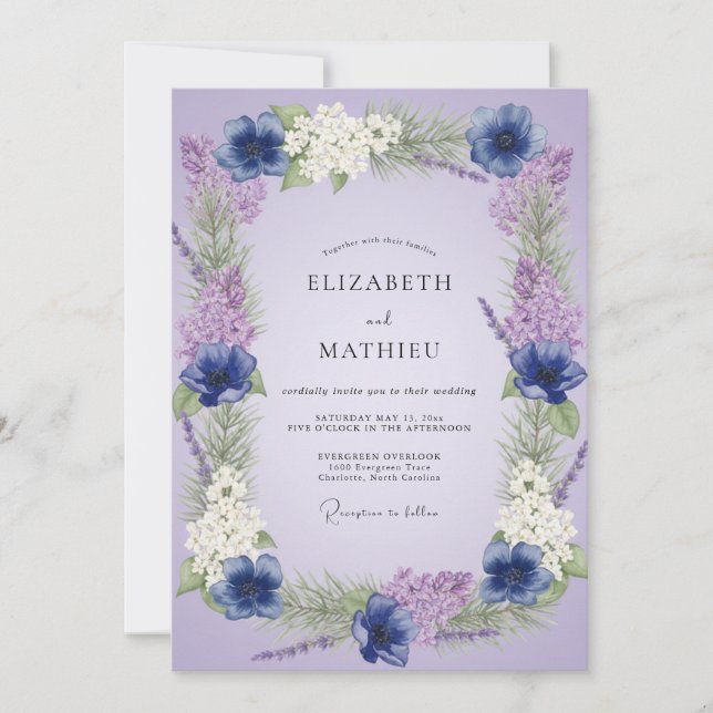 Convites Casamento Caprichoso de Lavanda na Primavera (Frente)