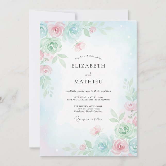 Convites Casamento Caprichoso de Primavera Azul Pálido (Frente)